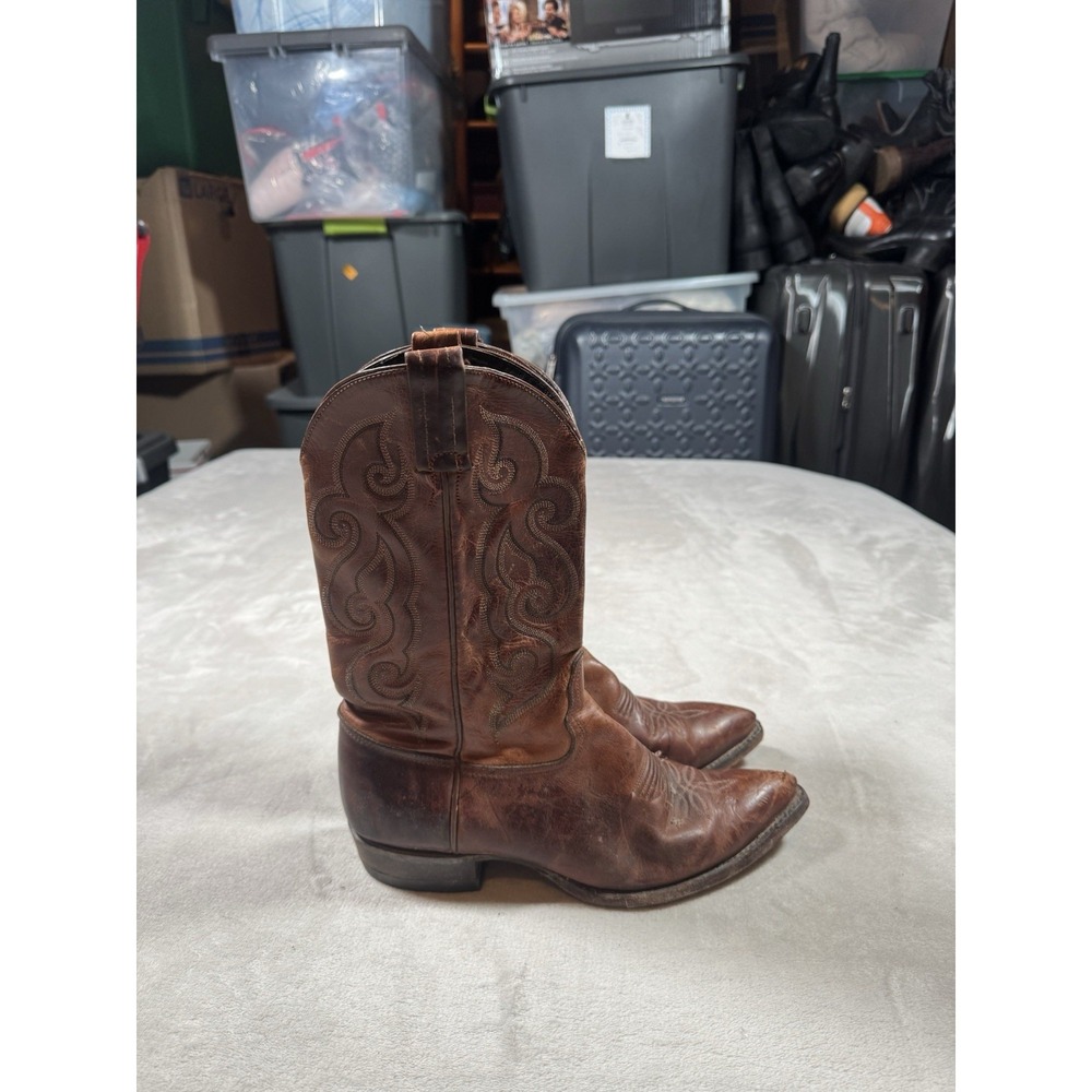 Vintage Tony Lama Cowboy Boots Size 8.5 Brown Leather Western - Picture 2 of 6
